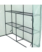 Portable Outdoor Grandeur Walk-In Greenhouse with 4 Steel Wire Shelves and Roll-Up Door - Green