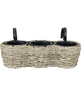 Indoor/Outdoor Round Polyrattan Over-the-Rail Tri-Planter with 3 Black Liners - Charcoal - Frost