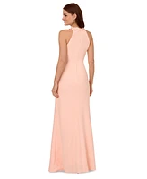 Adrianna Papell Petite Embellished Rosette Halter Gown