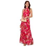 Adrianna Papell Petite Printed Chiffon Ruffle Dress