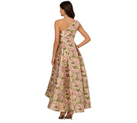 Adrianna Papell Women's Jacquard High-Low One-Shoulder Gown