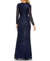 Mac Duggal Women's Sequined Long Sleeve Side Knot Gown