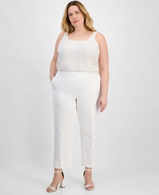 Kasper Plus Linen-Blend Pants
