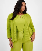 Kasper Plus Diagonal Stitch Open-Front Cardigan