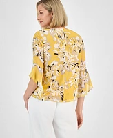 Kasper Women's Printed Ruffled Bell-Sleeve Top, Regular & Petite