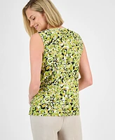 Kasper Women's Printed Pleated-Neck Keyhole Top, Regular & Petite