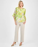 Kasper Women's Printed Ruffled Bell-Sleeve Top