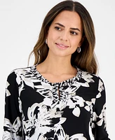 Kasper Women's Printed Twist-Neck Top