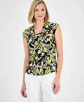 Kasper Women's Floral-Print Cowlneck Cap-Sleeve Top