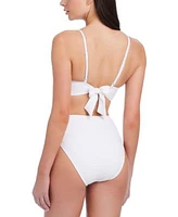 Sanctuary Womens Refresh Rib Bandeau Bikini Top Rib High Leg High Rise Bikini Bottoms