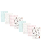 Hudson Baby Boys and Girls Cotton Poly Flannel Burp Cloths 8-Pack Set, Enchanted Forest, One Size