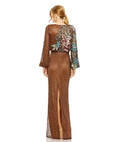 Mac Duggal Women's Embellished Multi Color Floral High Neck Gown