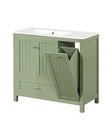 36" Modern Farmhouse Bathroom Vanity with Green Cabinet