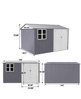 8x10 ft Outdoor Shed: Galvanized Steel with 6 Vents and Double Lockable Door