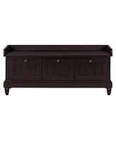 Classic Storage Bench with Cushioned Seat and Three Drawers for Entryway and Living Room (Espresso)