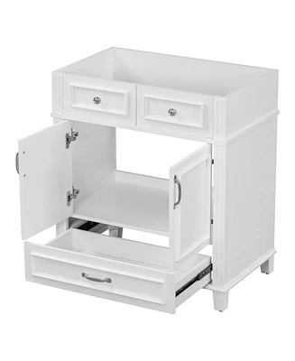 30" Solid Wood Bathroom Vanity Cabinet with Soft-Close Doors (White)