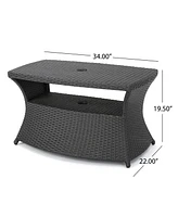 All-in-One Outdoor Side Table with Umbrella Hole and Storage Shelf