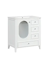 30" Bathroom Vanity with Sink, Bathroom Vanity Cabinet with Three Drawers and Door, Solid Wood and Mdf, White