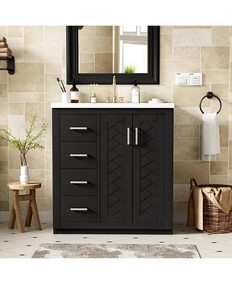 30" Freestanding Bathroom Vanity with Ceramic Sink and Storage Cabinet