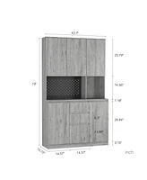 74" Freestanding Kitchen Pantry Cabinet with Charging Station, Led Lights