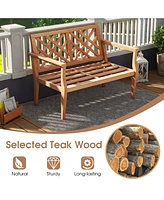 Outdoor Garden Bench 2-Person Teak Wood Bench with Comfy Armrests and Backrest