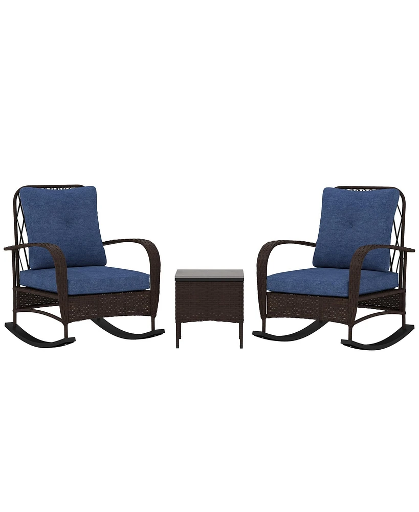 Outsunny Patio Furniture Set, Rocking Chairs w/ Table, Cushion