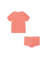 Toddler/Child Girls Orange Textured Long Sleeve Rash Guard & Short Set