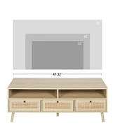 Modern Tv Stand for Tvs up to 55 Inch Tv Media Console Table with Rattan Drawer and Open Shelf TV Media Stand Entertainment Center for Living Room