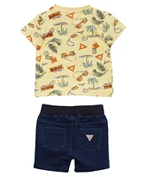 Guess Baby Boys 2-Piece Short All Over Print Sleeve T-Shirt and Knit Denim Set