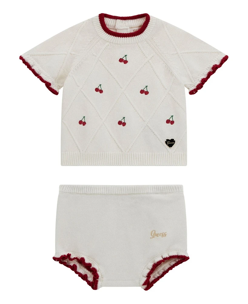 Guess Baby Girls 2-Piece Sweater Top with Frill Edge and Matching Short Set