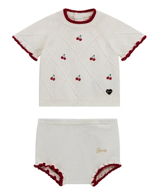 Guess Baby Girls 2-Piece Sweater Top with Frill Edge and Matching Short Set