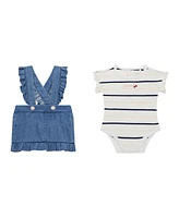 Guess Baby Girls Short Sleeve Bodysuit and Stretch Denim Skirtall Set