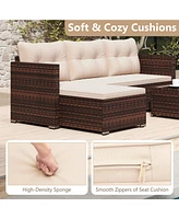 2-Piece Outdoor Wicker Furniture Set with Tempered Glass Coffee Table and Soft Cushions