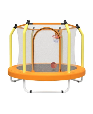 55-inch Trampoline for Kids Indoor & Outdoor Small Toddler Trampoline with Basketball Hoop