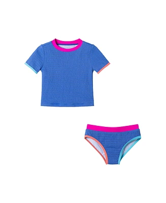 Toddler/Child Girls Cobalt w/Lurex Textured Short Sleeve Rash Guard Set