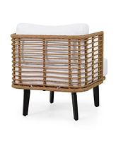 Modern Wicker and Acacia Wood Outdoor Chair with Water-Resistant Cushions