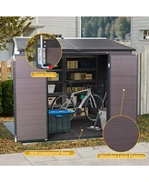 8x6ft Waterproof Resin Storage Shed with Floor, Windows, Lockable Door