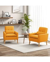 Accent Chair with Lumbar Pillow Rubber Wood Legs Padded Cushions