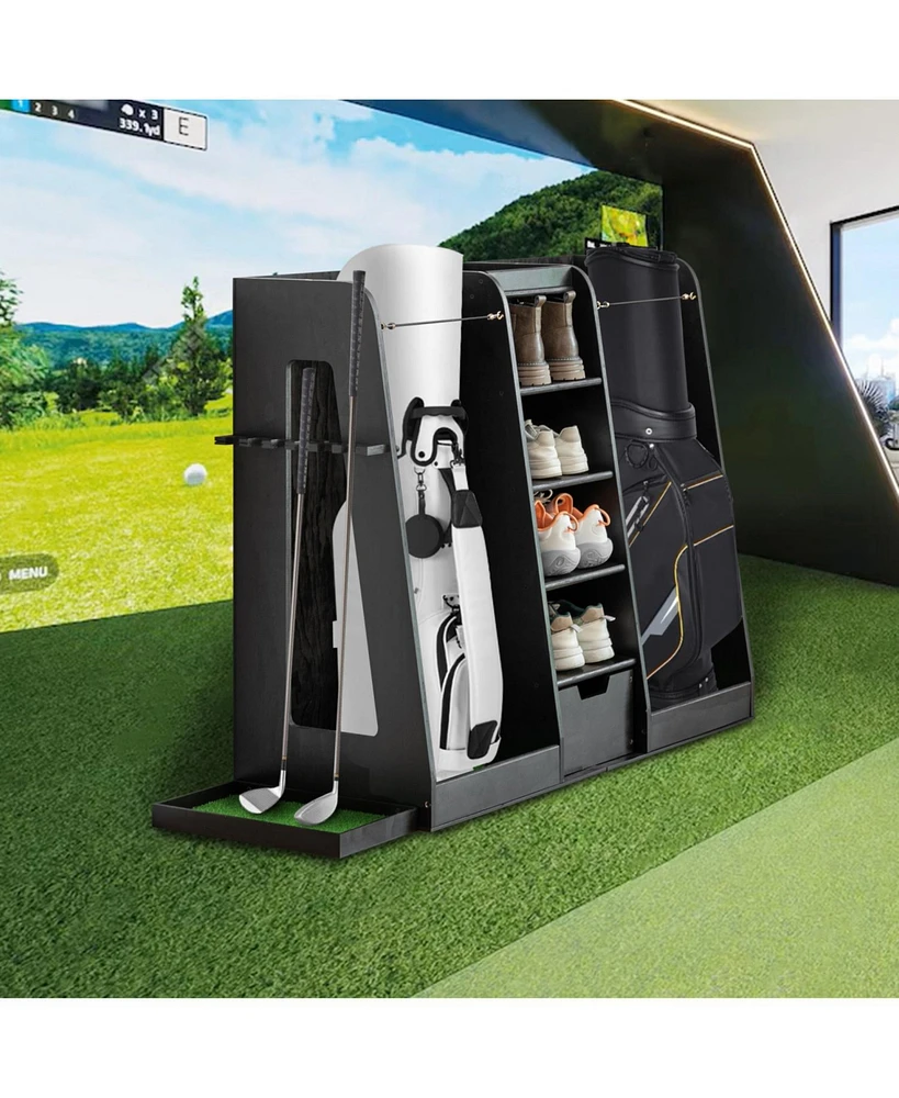 55" Wooden Golf Bag Organizer with Storage Drawers and Club Holders