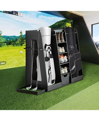 55" Wooden Golf Bag Organizer with Storage Drawers and Club Holders