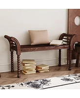 Elegant Retro Style Bench with Turned Legs, Bed End Bench for Bedroom or Living Room Decor, Walnut