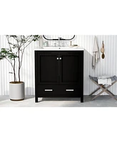 30" Black Single Sink Bathroom Vanity with Multifunctional Storage