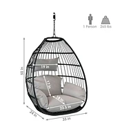 Delaney Black Resin Wicker Hanging Egg Chair with Gray Polyester Seat Cushions - 265-Pound Capacity - 50 Inches H