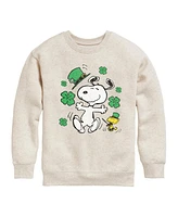 Peanuts Big Girls Snoopy St Patrick's Day Graphic Crew Fleece Sweatshirt