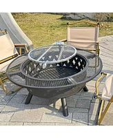 39-inch fire pit, outdoor wood-burning barbecue pit bowl, steel round table for picnic on backyard campfire patio