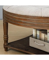 Round Waterproof Ottoman Table: Tufted Storage Coffee Table with Shelf