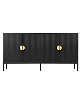 Vertical-Striped Four-Door Sideboard with Metal Legs and Semi-Circular Handles