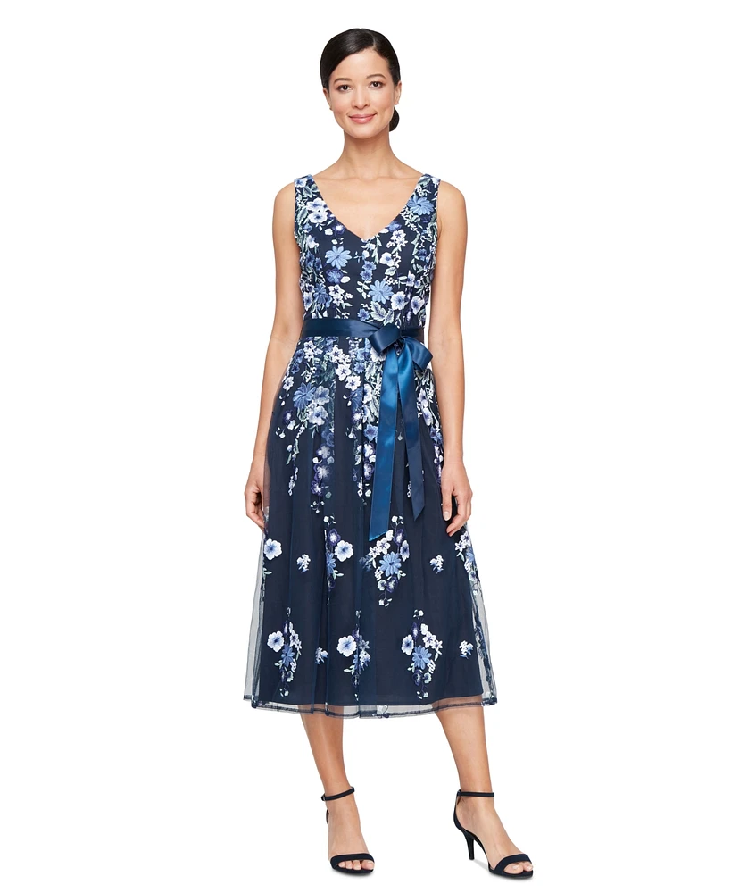 Alex Evenings Women's Embroidered Midi Dress