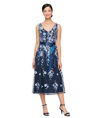 Alex Evenings Women's Embroidered Midi Dress