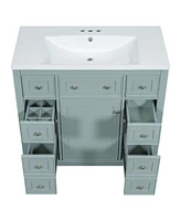 36" Bathroom Vanity with Sink Combo, One Cabinet and Six Drawers, Solid Wood and Mdf Board, Green